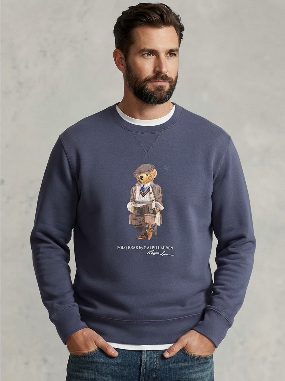 Polo by Ralph Lauren Slate Blue Crewneck Sweatshirt with Polo Bear